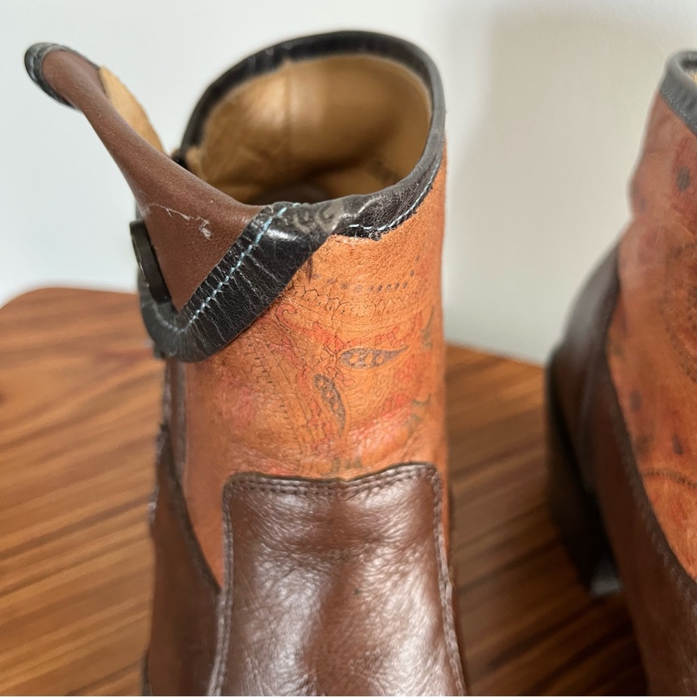 J.B. Dillon Western Cowboy 2 Tone Brown Leather Ankle Boots with Side Zip 7 1/2 - Picture 8 of 17